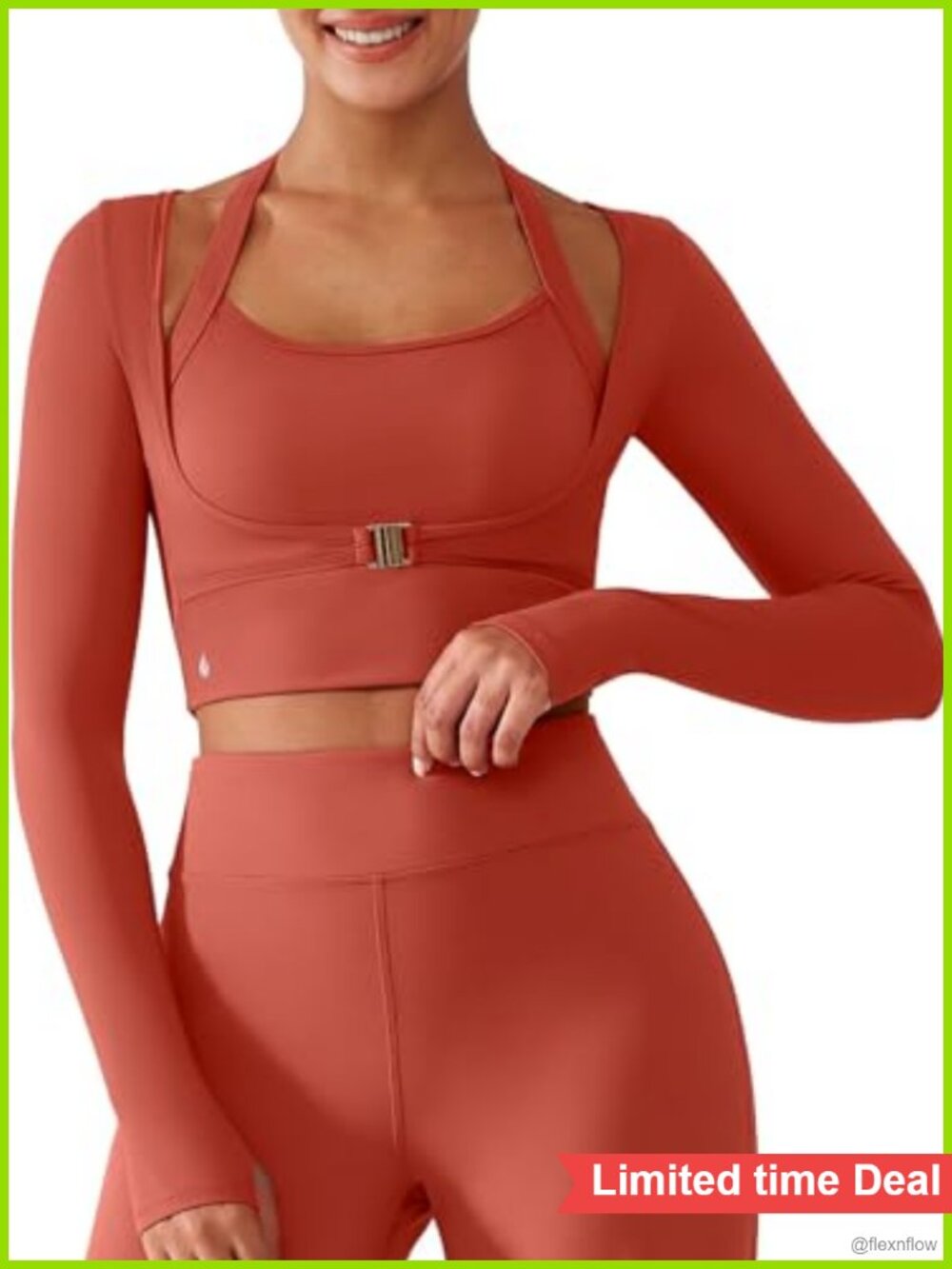 Long Sleeve Crop Top Halter Neck with Thumbholes Slim Fit Athletic